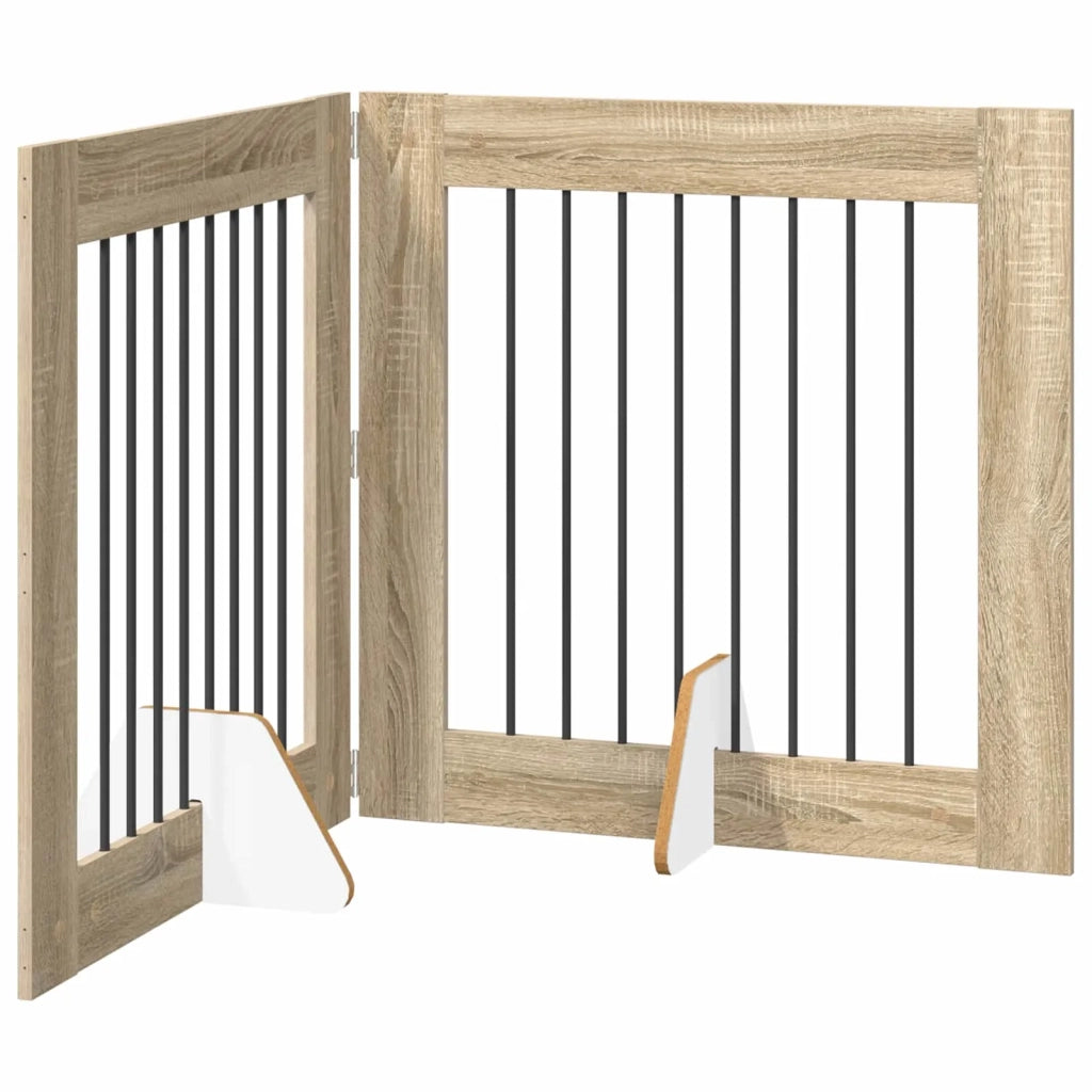 Cancello per cani pieghevole con supporti 2 pz Rovere Sonoma 892074