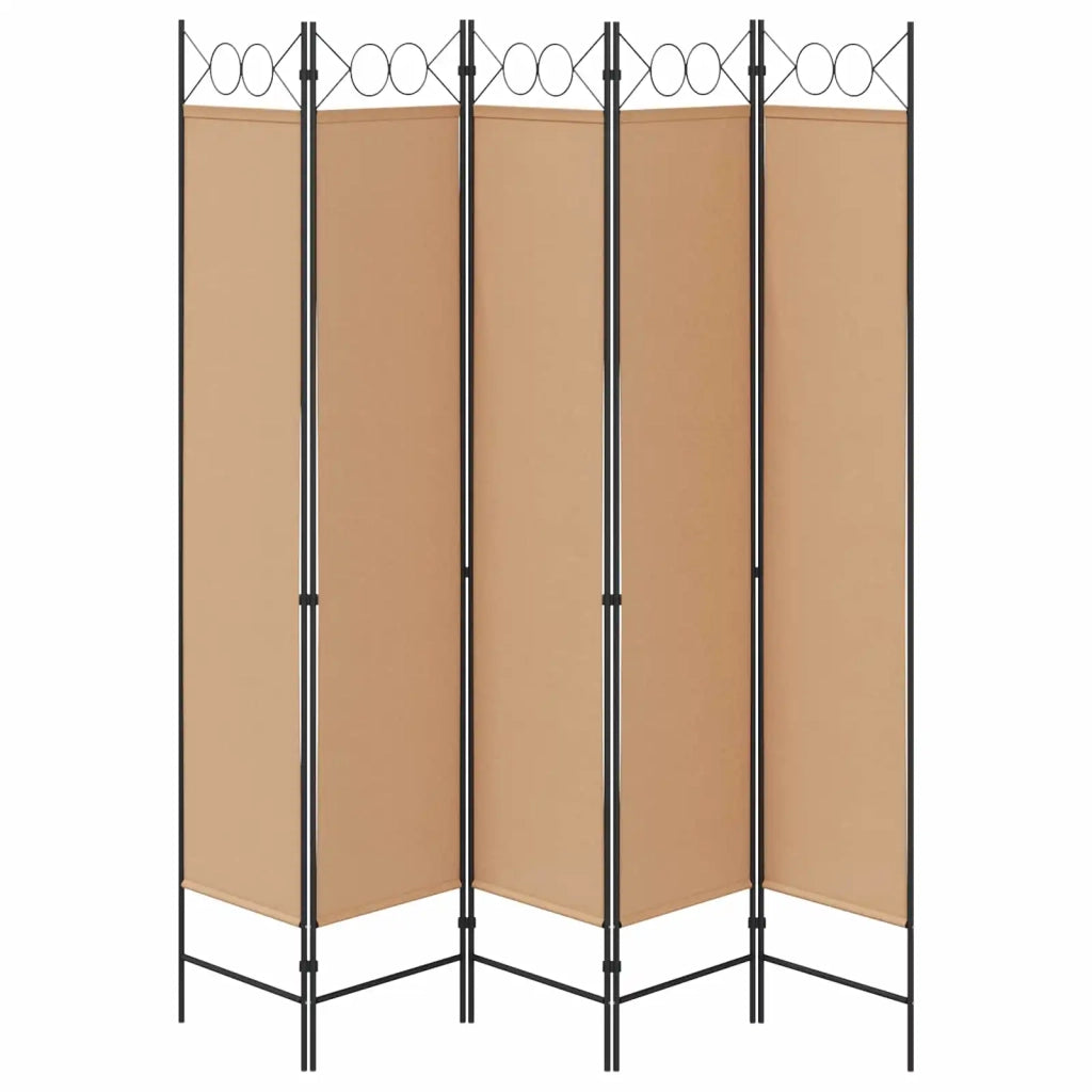 Paravento a 5 Pannelli Beige 200 x 200 cm Tessuto 42039201
