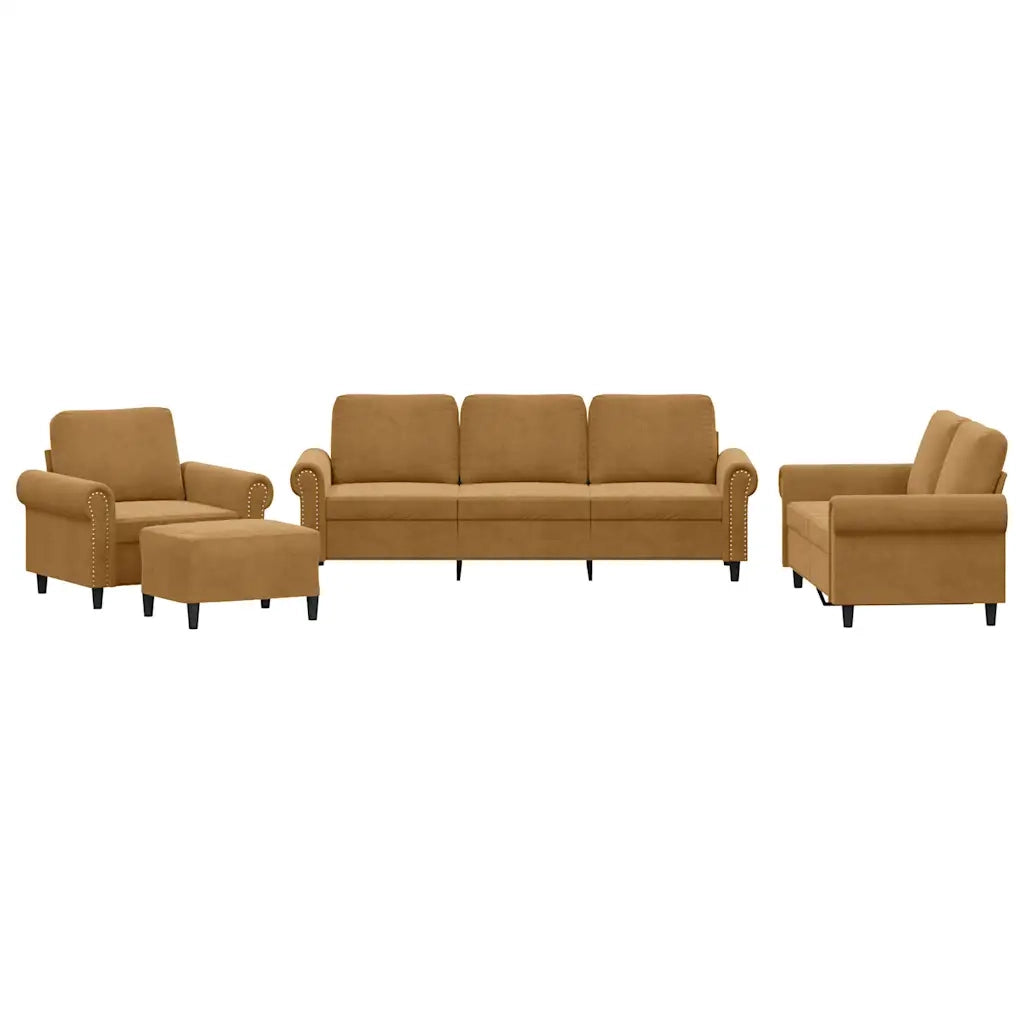 Set di Divani 4 pz con Cuscini Marrone in Velluto