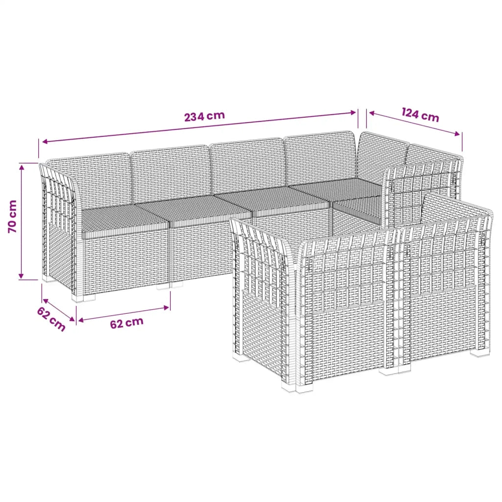Divano da Giardino 7 Posti Aspetto Rattan PP Marrone 3444139