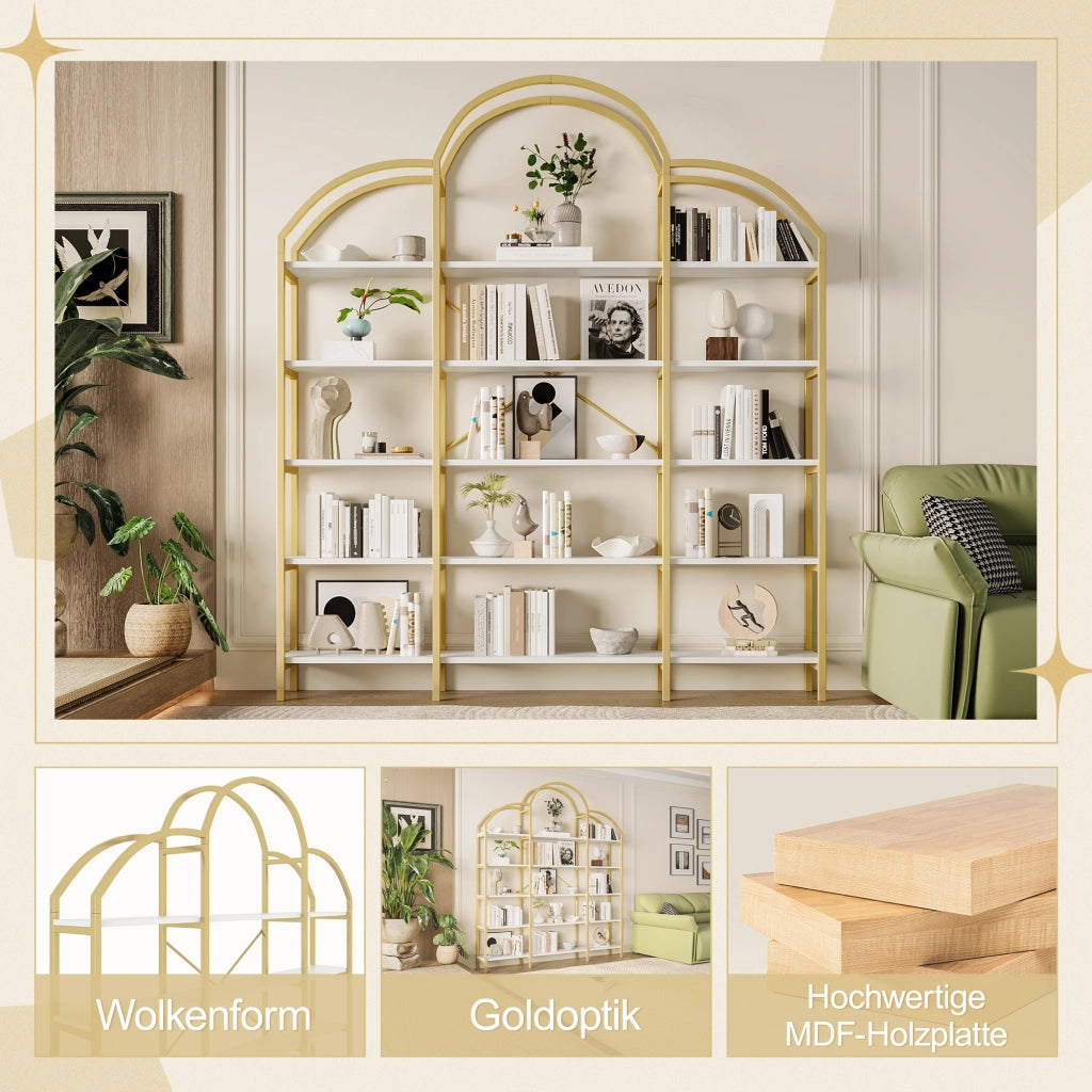 LIBRERIA 170x26x190 cm 5 ripiani MDF e metallo bianco e oro