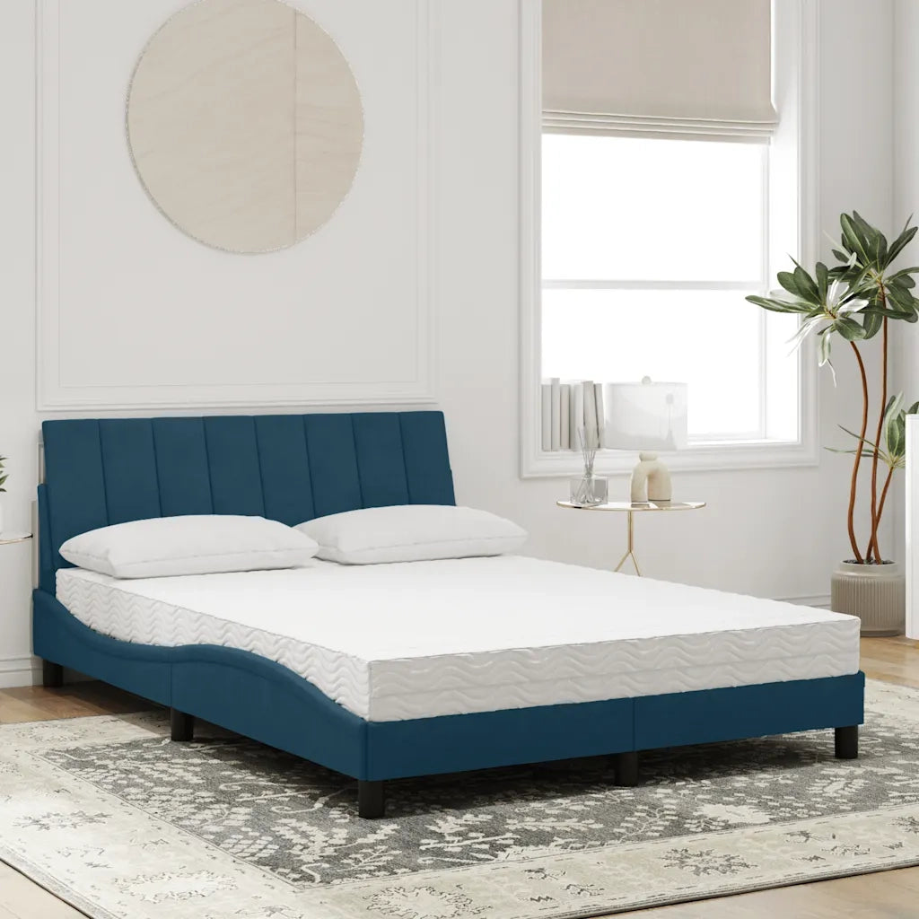 Letto con Materasso Hanko Blu 140x190 cm in Velluto 3208596