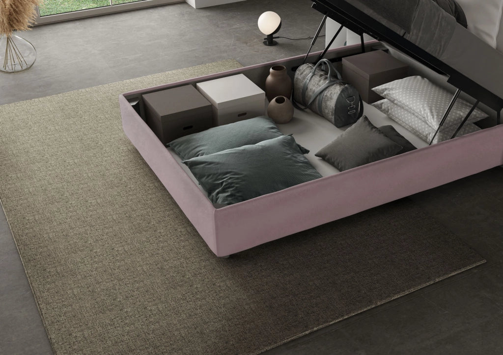 BS COM Letto una piazza e mezza contenitore imbottito 130x200 microfibra glicine