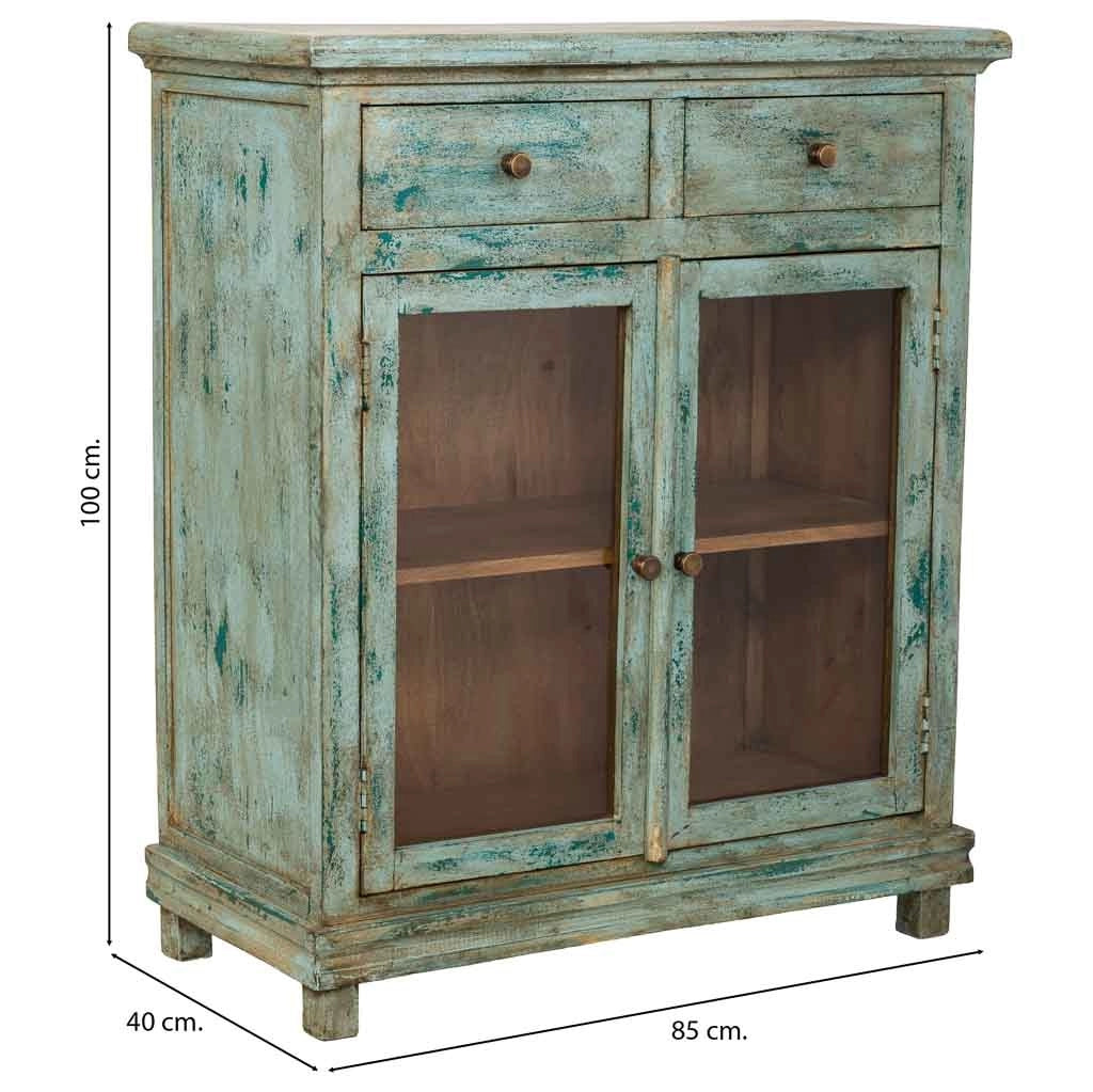 Credenza artigianale in legno turchese 85x40x100h cm