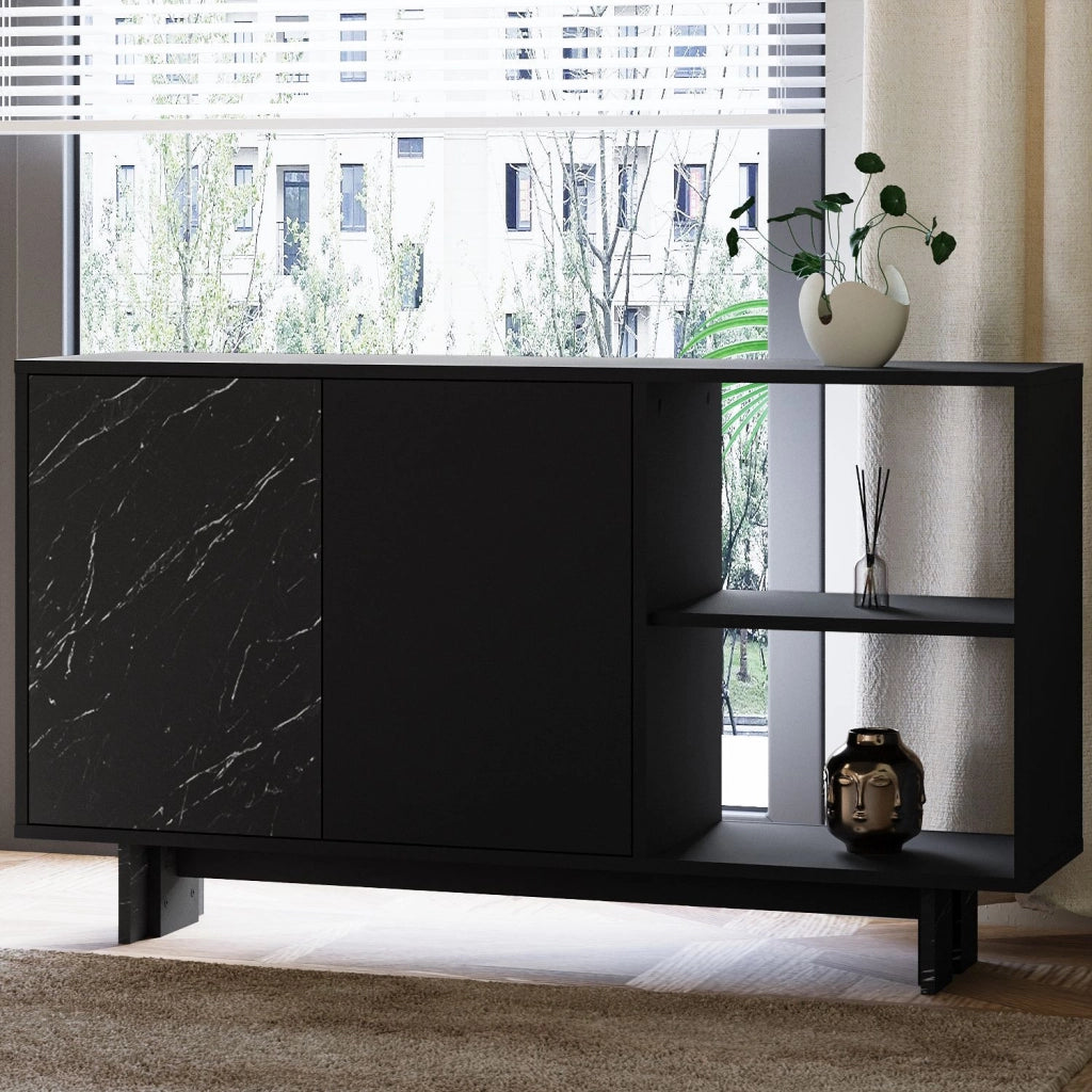 Credenza in legno "Ravello" - 140 x 35 x 80 cm - Nero