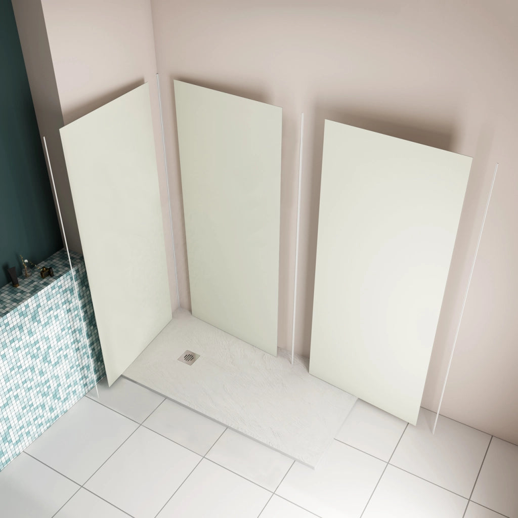 H.210 cm Pannello Doccia ad Angolo 40x40x120 cm Realizzato in Alluminio da 3 mm con Profili Finitura Bianco Avorio per Rivestimento Parete Bagno