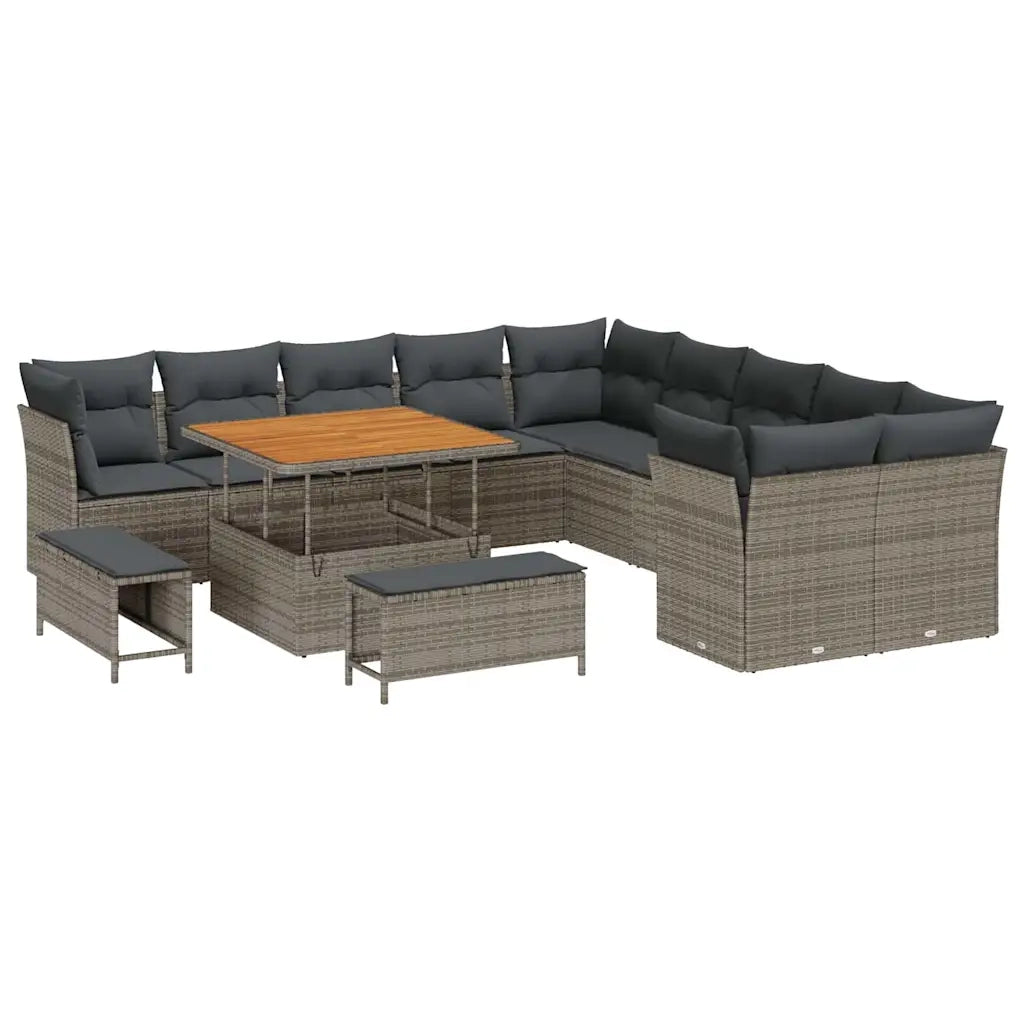 Set Divano da Giardino con cuscino 13 pcs Grigio polyrattan
