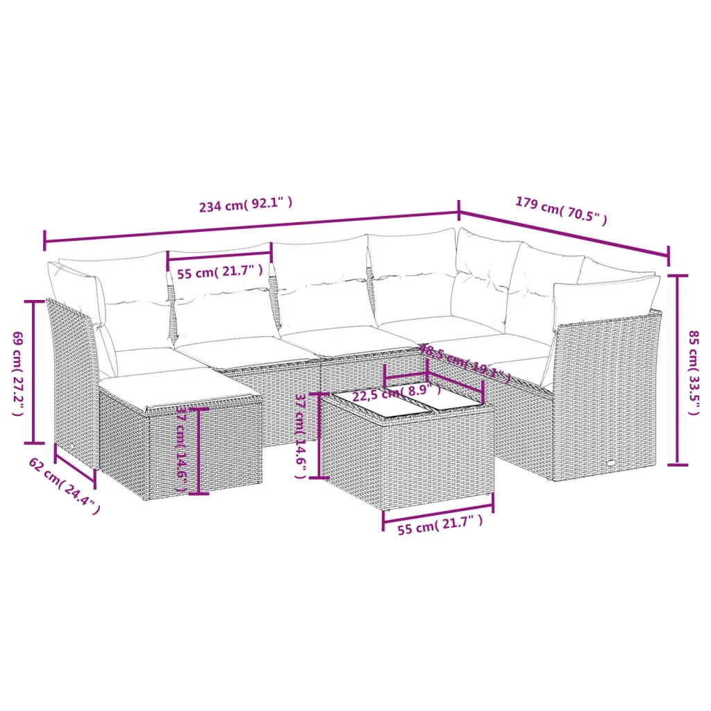 Set Divani da Giardino con Cuscini 8 pz Nero in Polyrattan 3263222