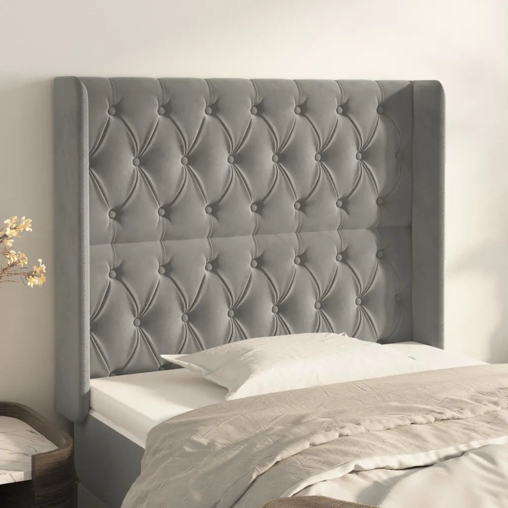 Testiera | Testata ad Orecchio Grigio Chiaro 93x16x118/128 cm in Velluto