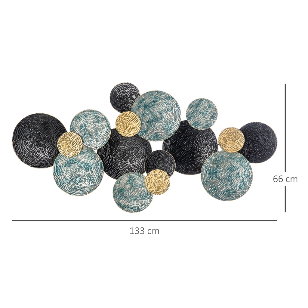 Decorazione Murale 3D a Cerchi ¨C Minimal ¨C Blu Nero Oro 133x66cm