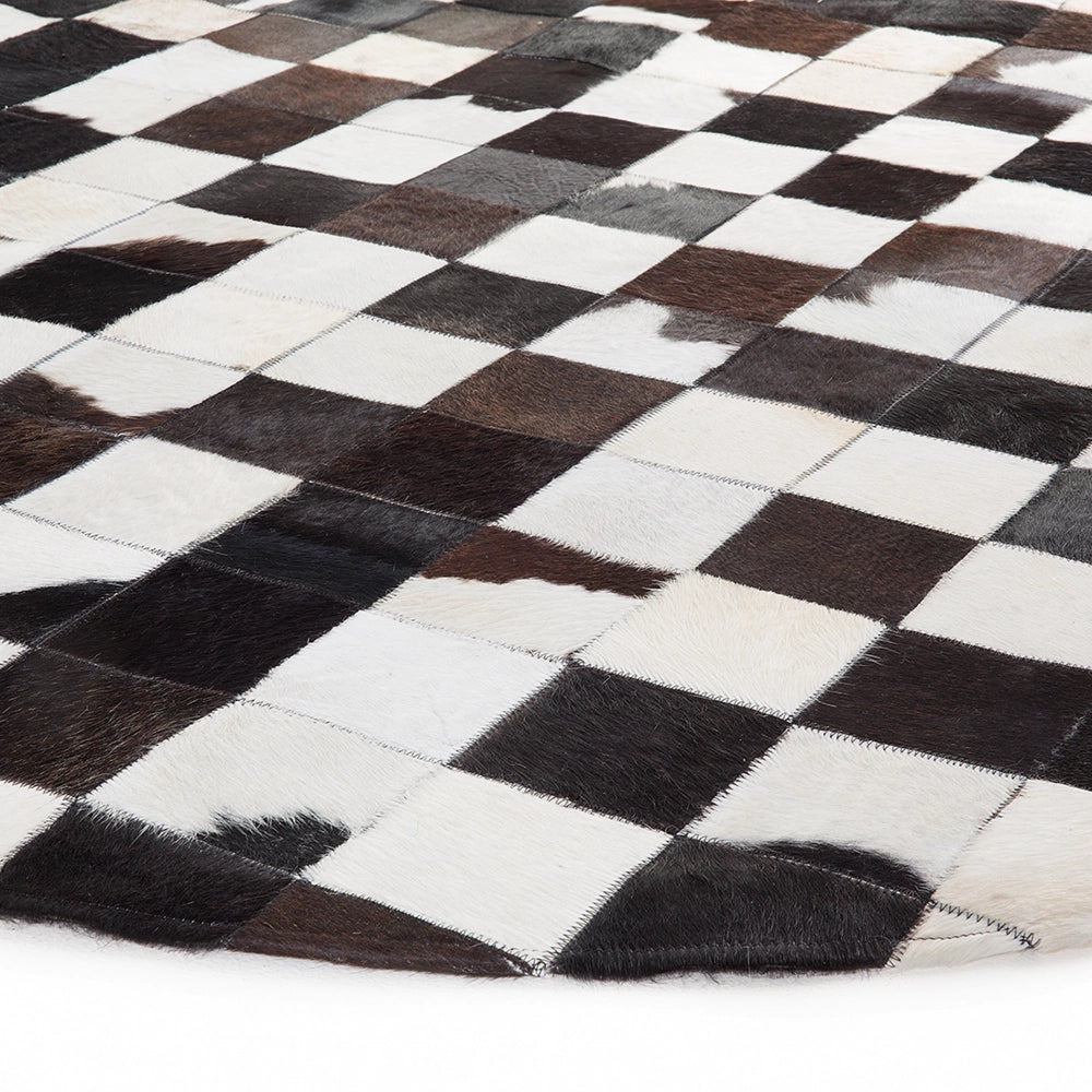Tappeto Rotondo in Pelle Nera e Bianca ø 140 cm Patchwork Lavorato a Mano