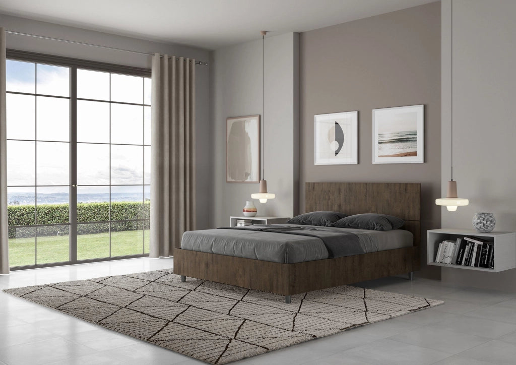Letto Matrimoniale Francese 140x190 cm con Rete Demas Testata Dritta Noce
