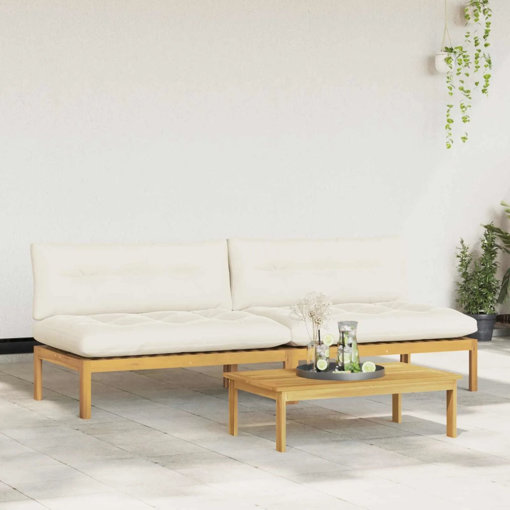 Unità Divano Centrale Acacia Chiaro e Bianco Crema 3418152