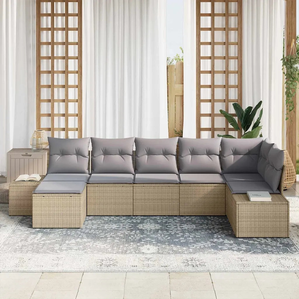 Set Divano da Giardino con cuscino 7 pcs Beige polyrattan 3355819