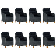 Set da Pranzo da Giardino 9pz e Cuscini Polyrattan Grigio Scuro 3060170