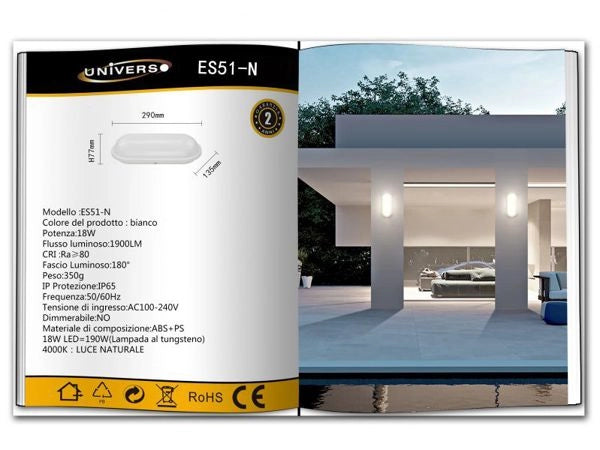 Plafoniera Ovale Applique a Muro 18w Bianca 4000k
