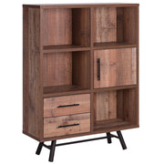 Libreria in Legno Chiaro con Gambe Nere 131 cm 2 Cassetti 1 Mobiletto 4 Ripiani Rustico
