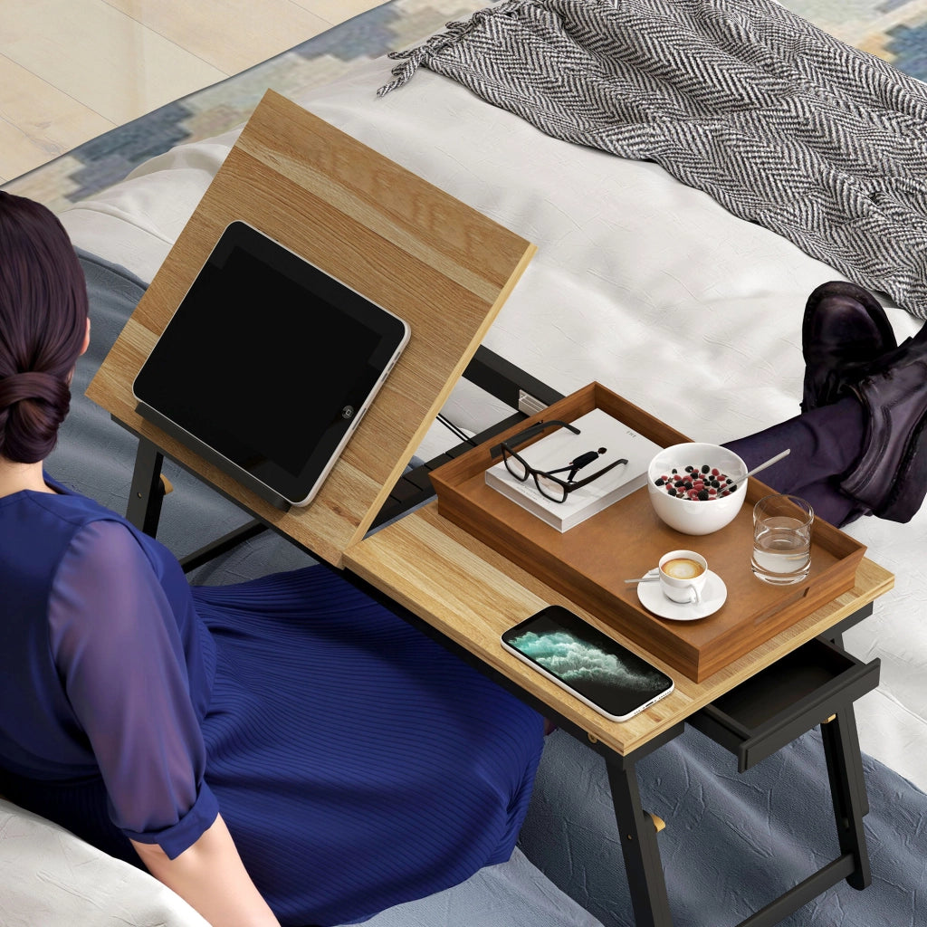 Tavolino da letto regolabile pieghevole con cassetto ¨C Xylo ¨C Legno quercia