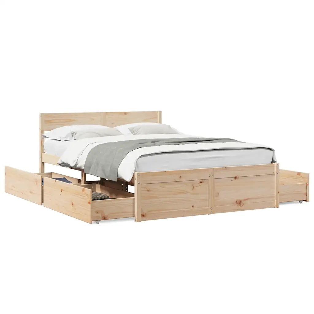 Letto senza Materasso-Struttura Letto 135x190 cm in Legno Massello di Pino 629081