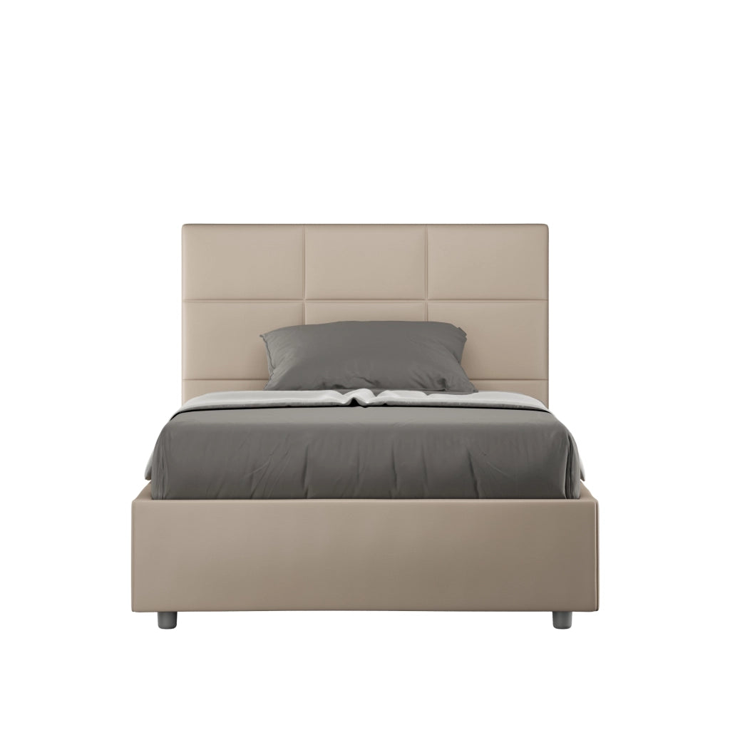 BS COM Letto una piazza e mezza con rete imbottito 130x190 similpelle tortora