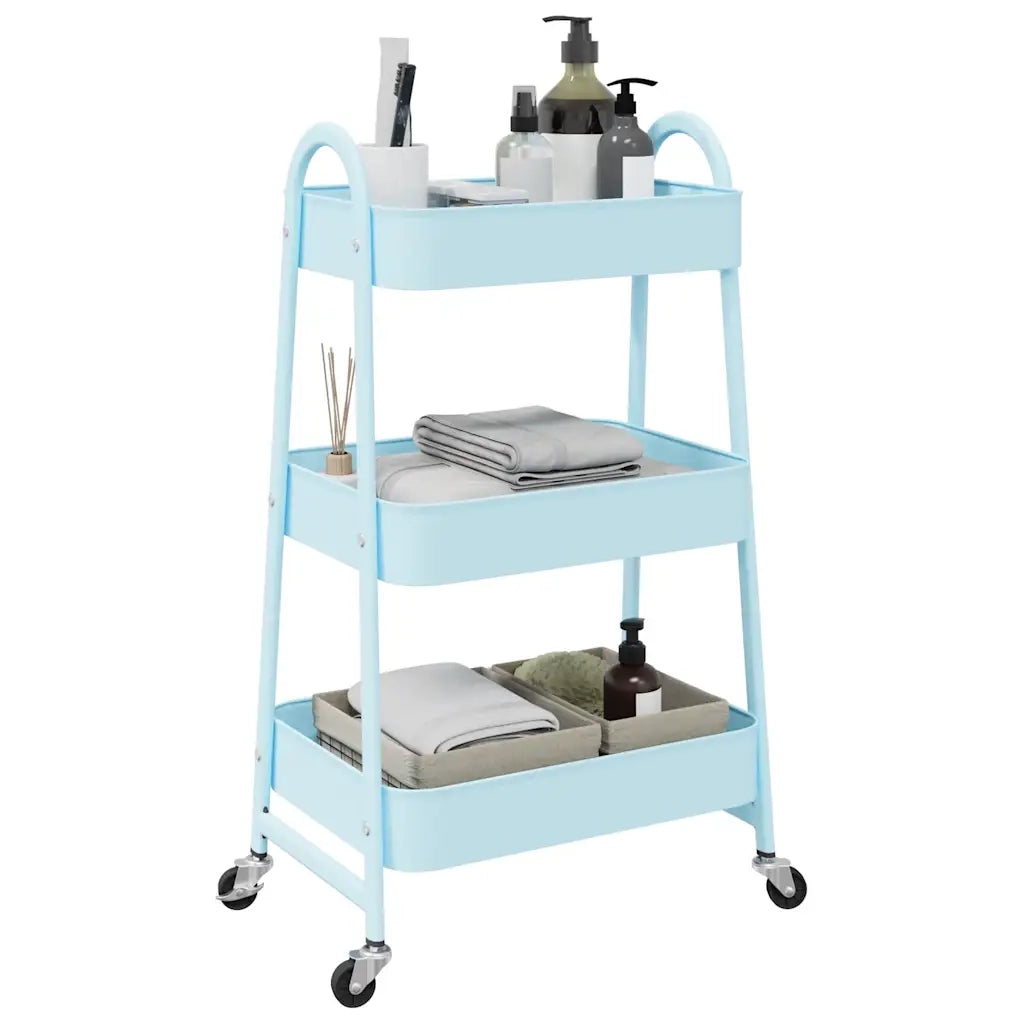 Carrello Portaoggetti a 3 Ripiani Blu 42x41,5x77 cm in Acciaio CFW7908801