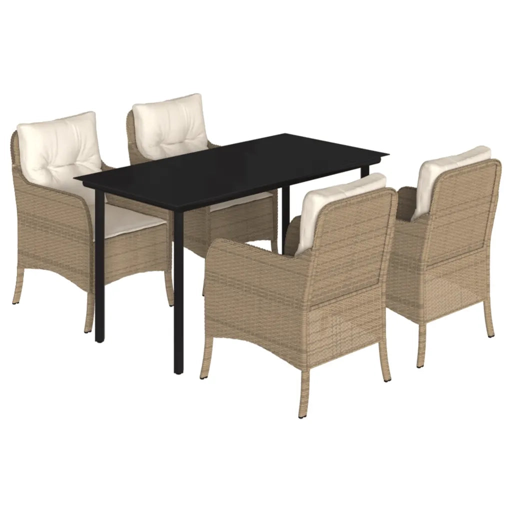 Set da Pranzo da Giardino 5 pz con Cuscini Beige in Polyrattan