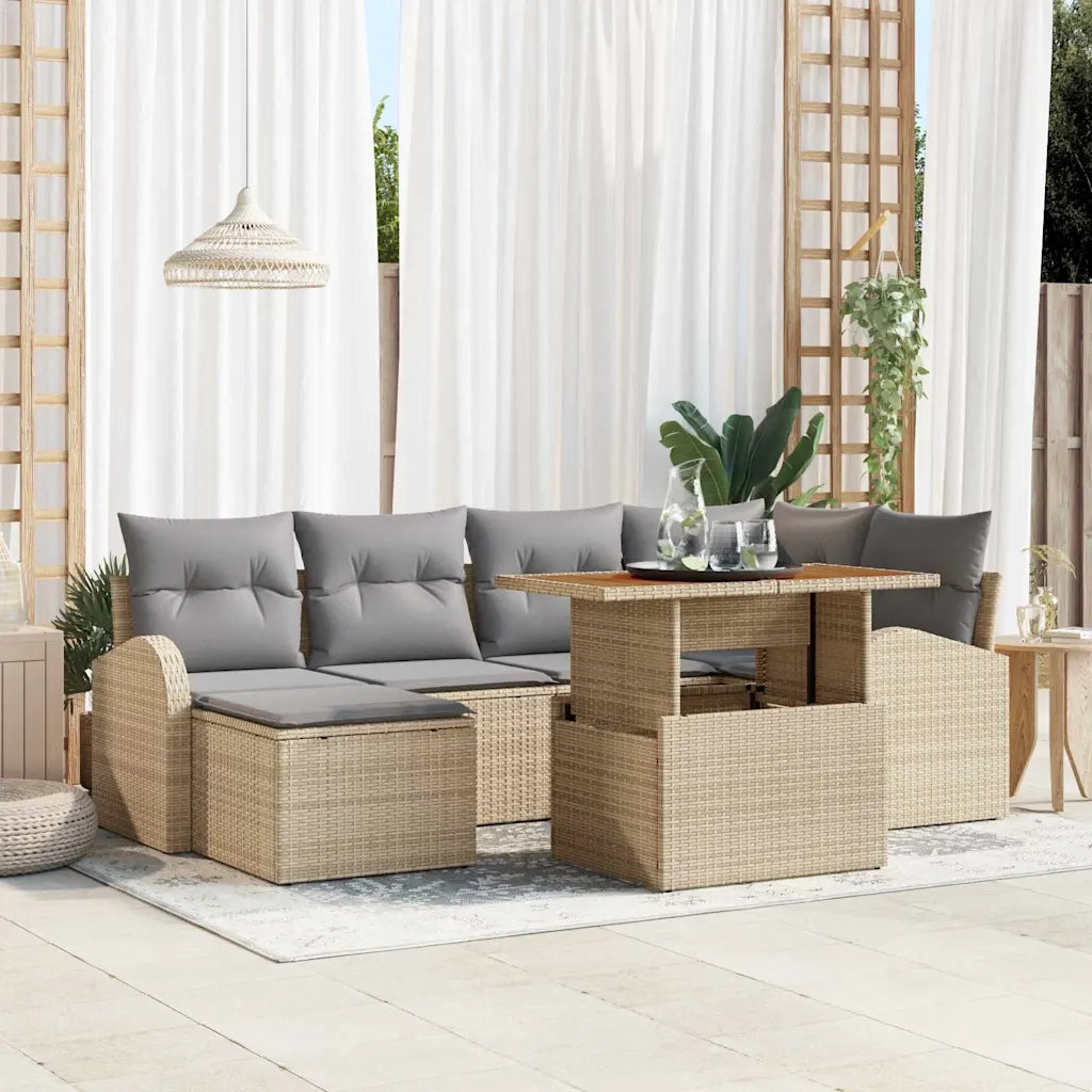 Set Divano da Giardino 7 pcs Beige Poly Rattan 3358345