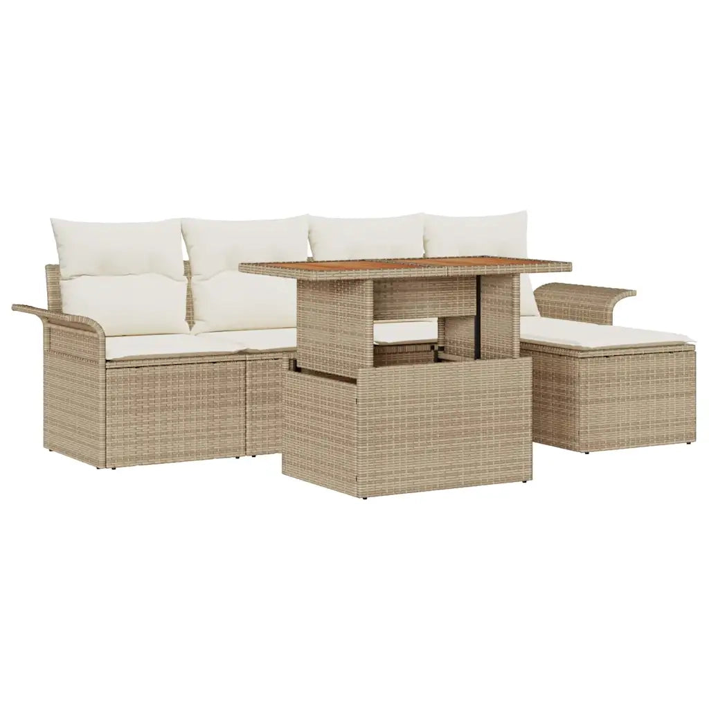 Set Divano da Giardino 6 pcs Beige Poly Rattan