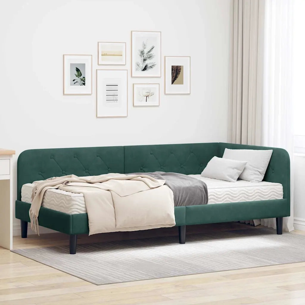 Cornice del letto ad angolo Verde Scuro 90 x 200 cm Velluto 3394156