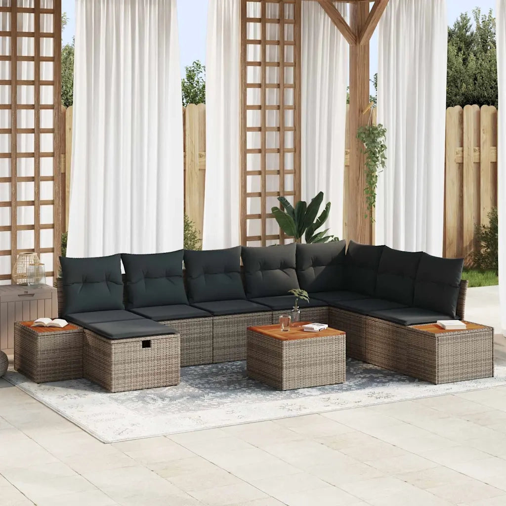Set Divano da Giardino con cuscino 9 pcs Grigio Poly Rattan 3360993
