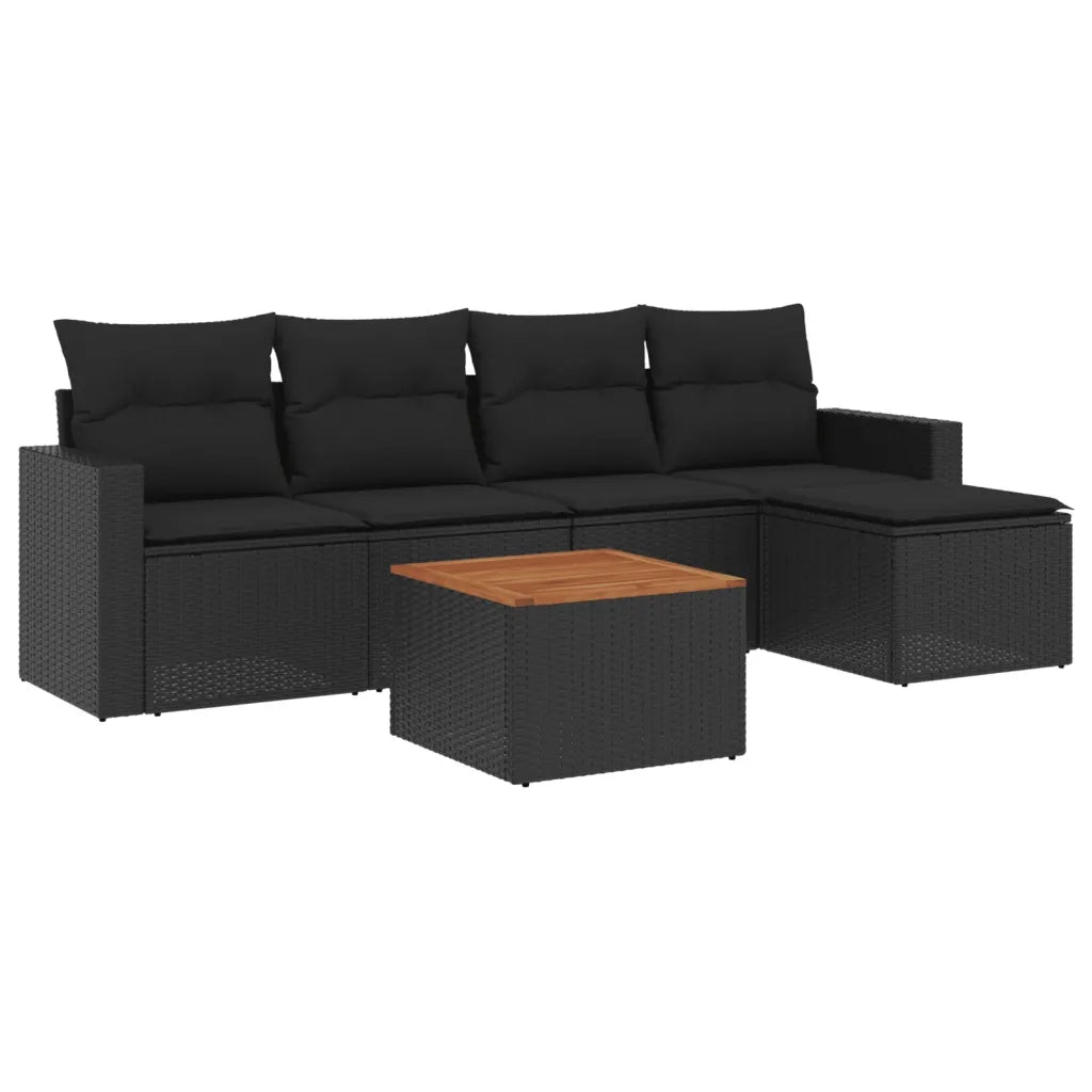 Set Divano da Giardino 6 pz con Cuscini Nero in Polyrattan 3256426