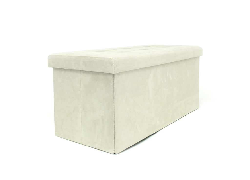 Pouf Contenitore Imbottito Pieghevole Modello Double Velvet Colore Crema