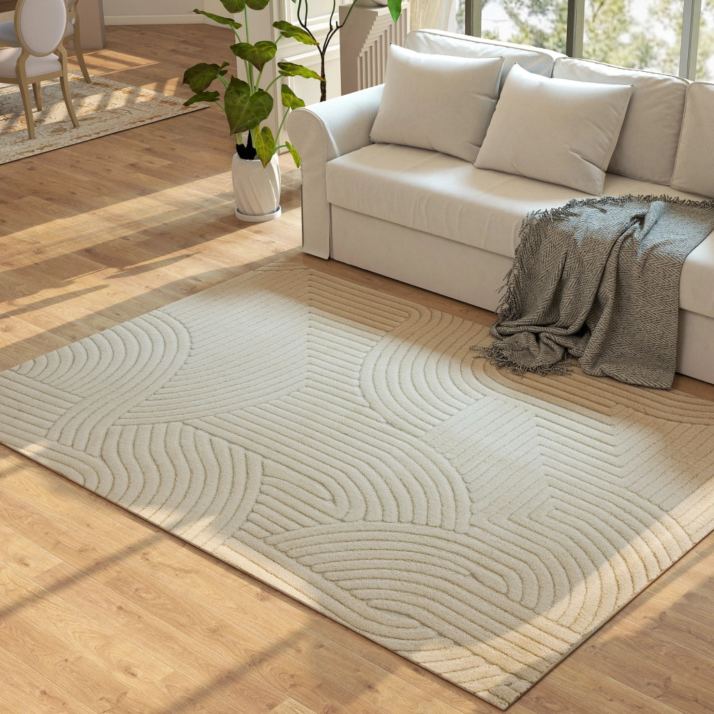 Tappeto Soggiorno Geometrico ¨C Xylo ¨C 230x160 cm Pelo Lungo Antiscivolo Crema