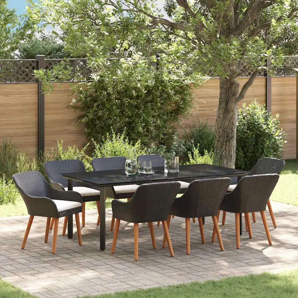 Set da Pranzo per Giardino con cuscino 9 pcs Nero polyrattan 3261676