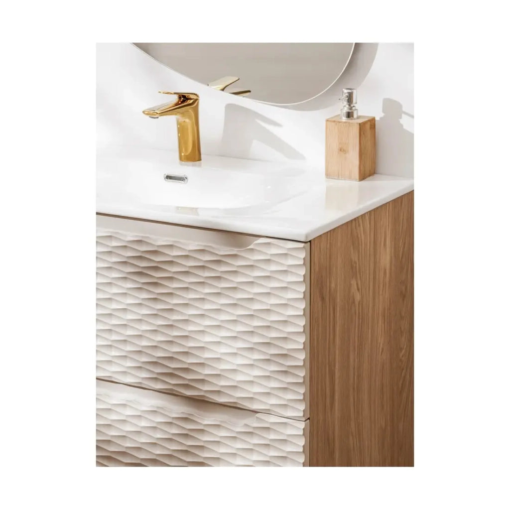 Mobile sottolavabo YOKA – Beige e rovere chiaro 60 cm