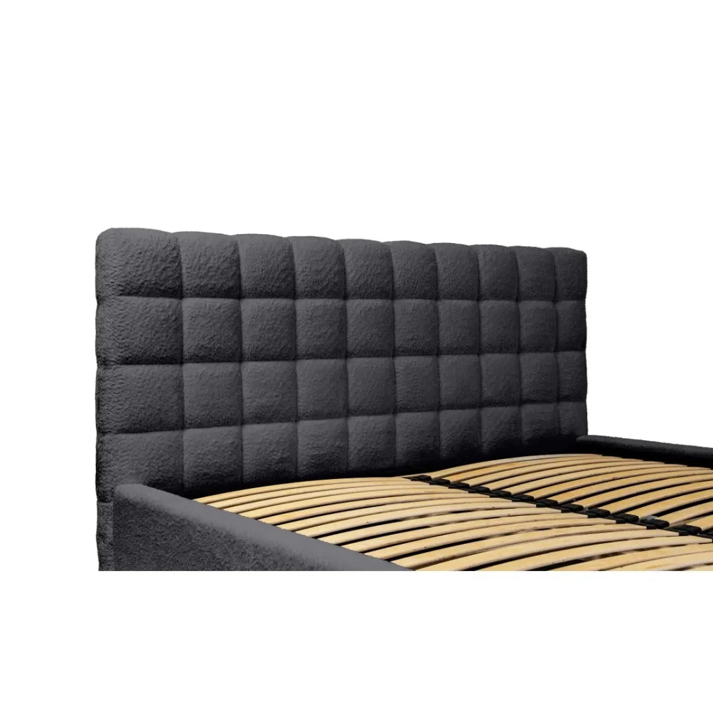 Letto MILLIO – Nero – 180x200 cm – Tessuto bouclé in ciniglia – Rete inclusa – Comfort alberghiero a 5 stelle