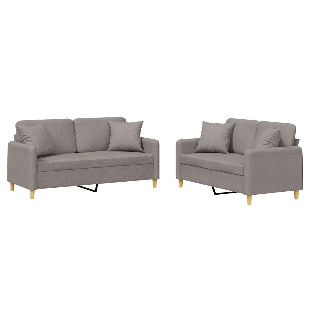 Set Divani 2 pz con Cuscini Tortora in Tessuto