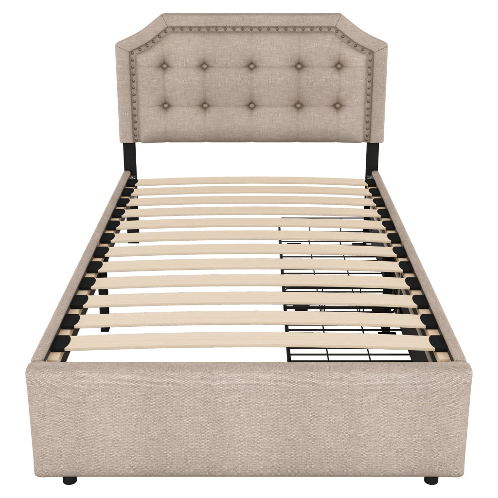 Letto Imbottito con Cassetti ¨C MINIMAL ¨C Singolo 90x200 Beige Scuro