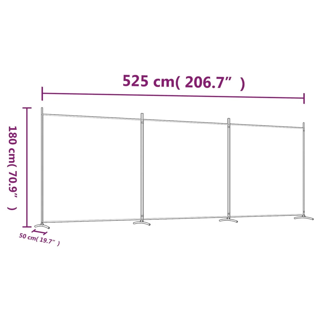 Divisorio Ambienti | Divider per stanze | Paravento a 3 Pannelli Marrone 525x180 cm in Tessuto