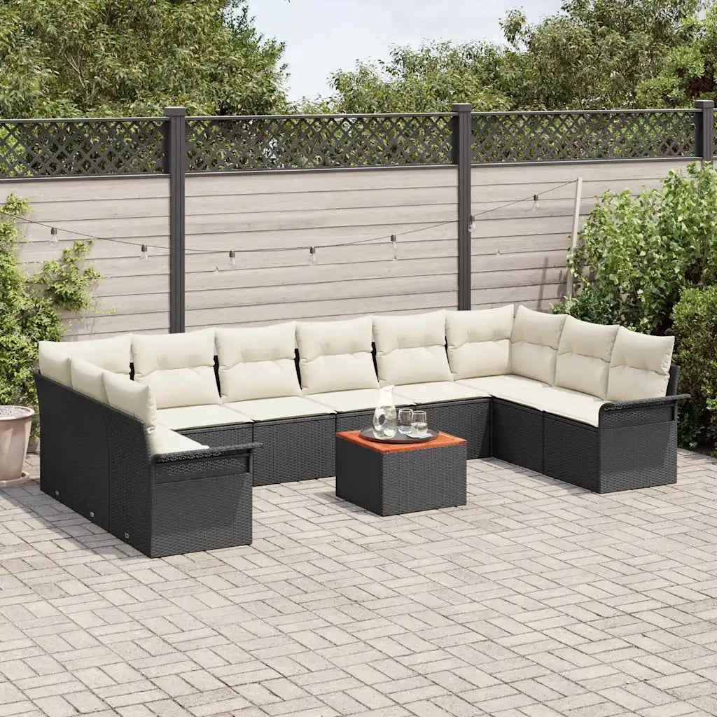 Set Divano da Giardino 11 pcs Nero e Crema polyrattan 3356045
