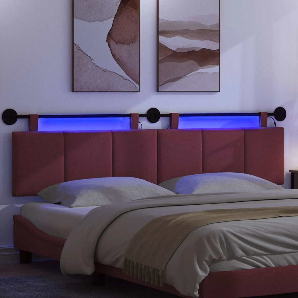 Testiera | Testata sospesa Con luce LED Rosso Vino Tessuto