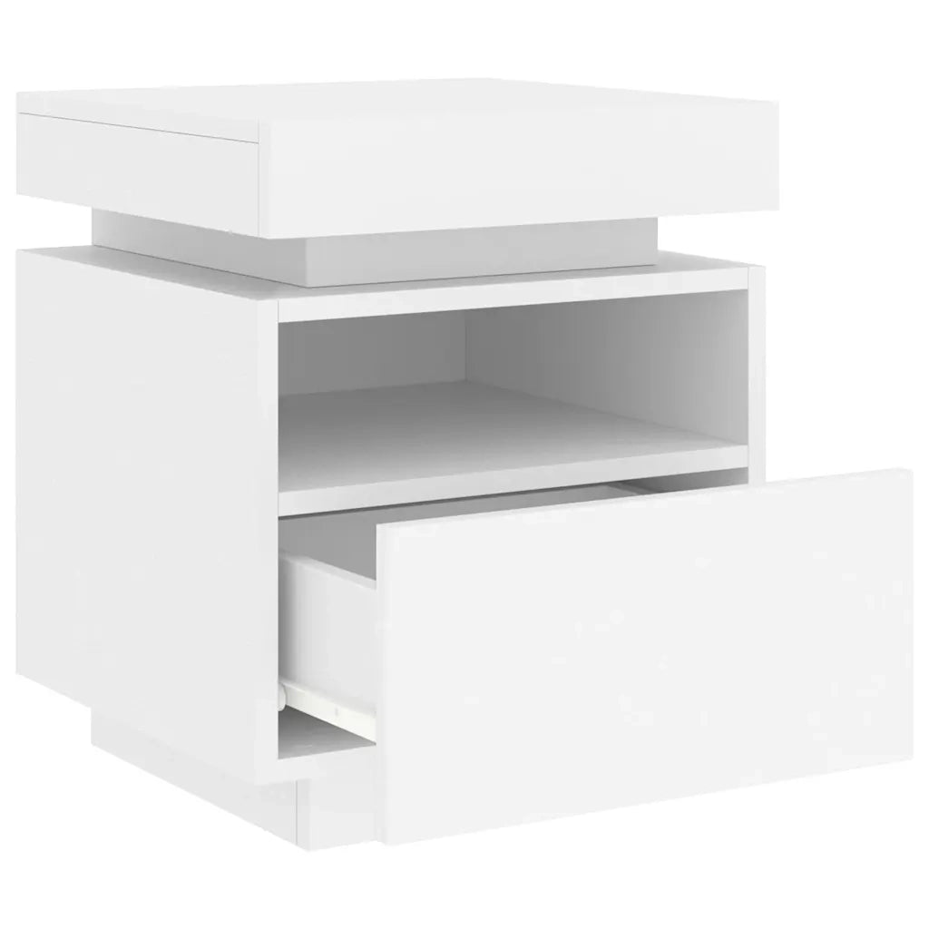 Comodino | Armadio da Notte | Mobiletto da notte con Luci LED Bianco 40x39x48,5 cm