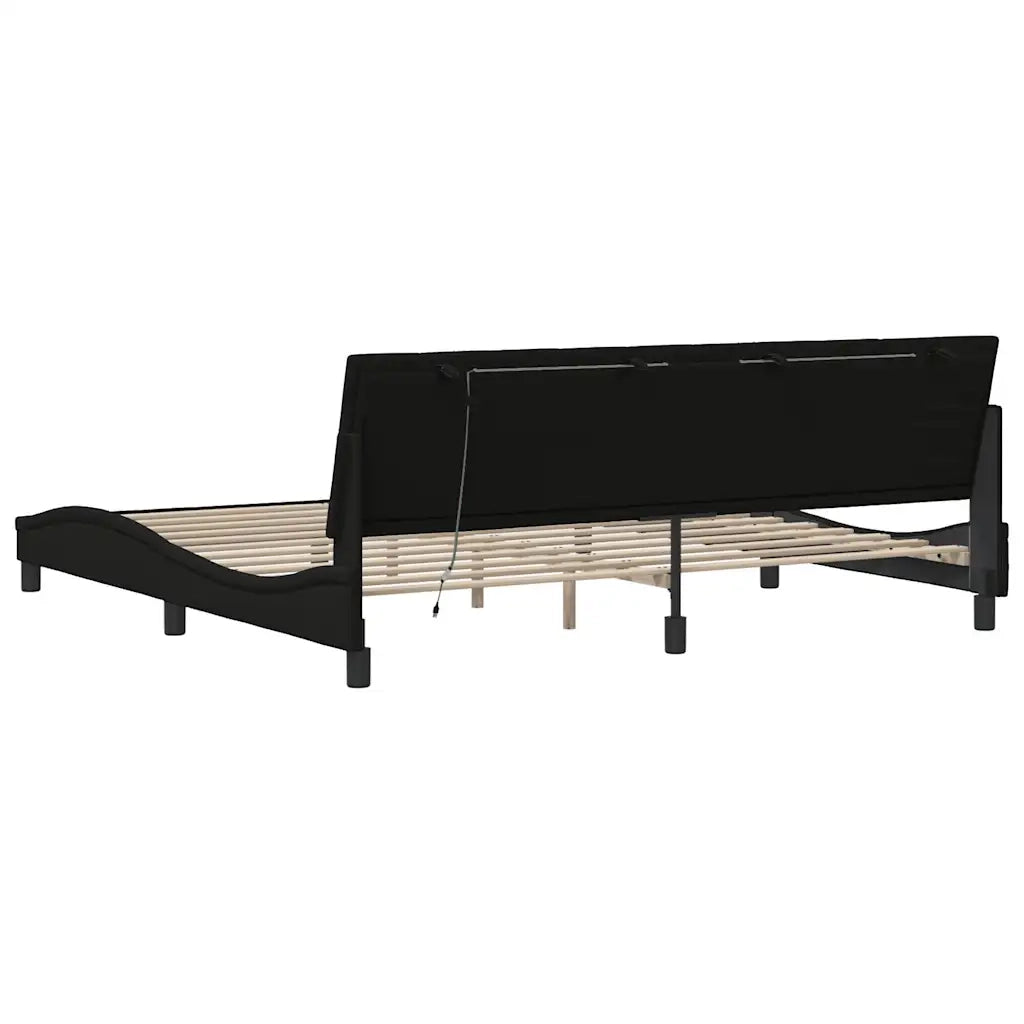 Letto matrimoniale | Letto per adulti | Giroletto senza Materasso Hanko Nero 200x200 cm in Tessuto