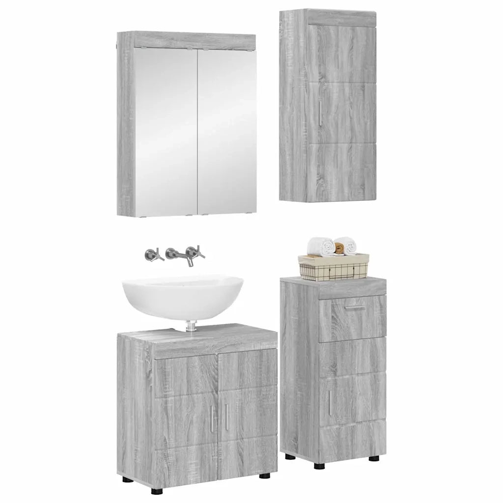 Set di mobili per il Bagno | Armadio da bagno TULUM 4 pz Grigio Sonoma