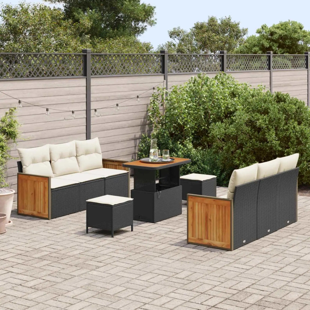 Set Divano da Giardino con cuscino 9 pcs Nero e Crema 3363130