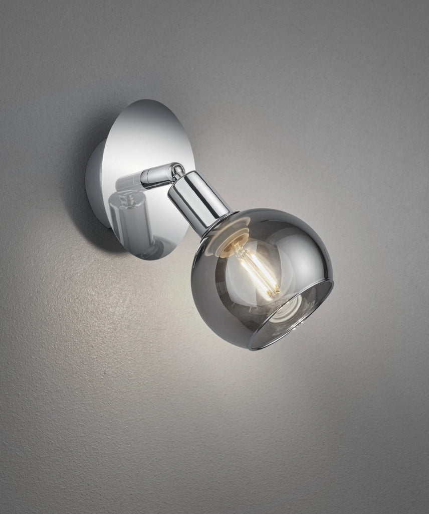 Faretto Soffitto Parete 1 Spots metallo Cromo Vetro Fume Brest GD Trio