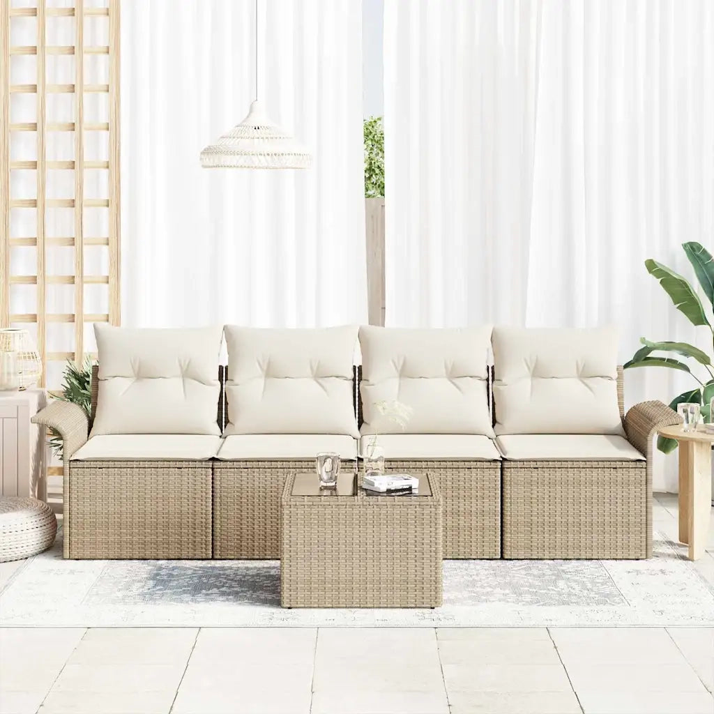 Set Divano da Giardino 5 pcs Beige e Crema polyrattan