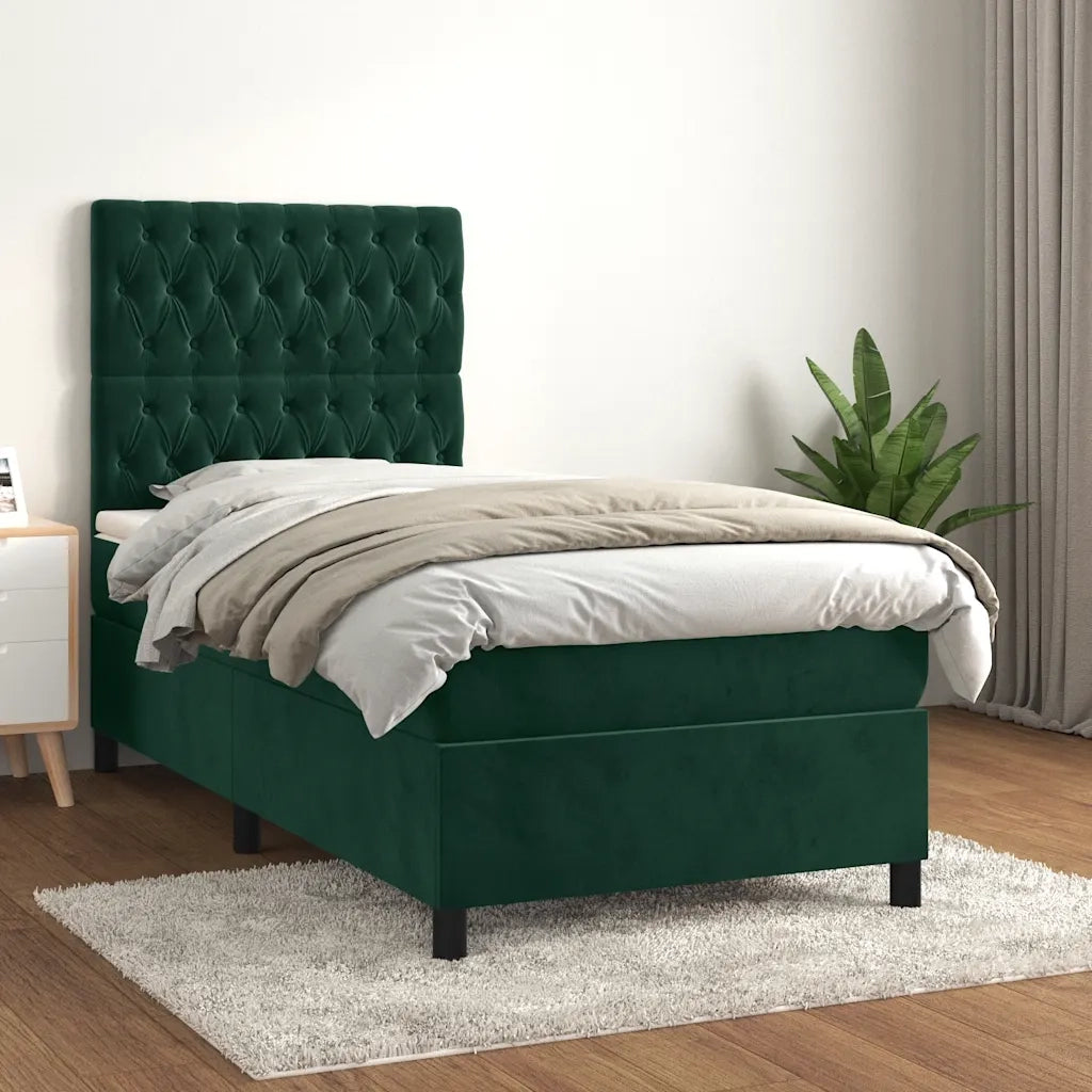Giroletto a Molle con Materasso Verde Scuro 90x200 cm Velluto 3143184