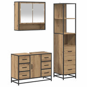Set di mobili per il Bagno | Armadio da bagno con porta 3 pz Rovere artigianale