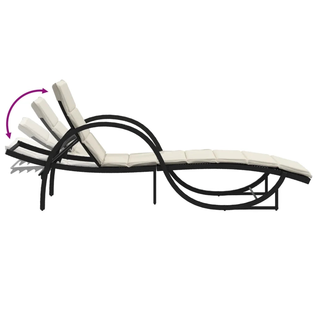 Lettini Prendisole 2 pz con Cuscini Neri in Polyrattan